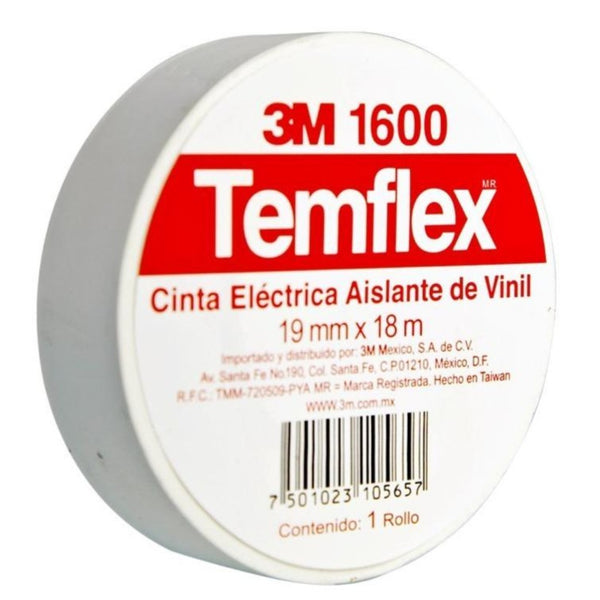 CINTA ELÉCTRICA TEMFLEX VINIL BLANCA 3M ME300003071 3M S1600B .018X18MTS.