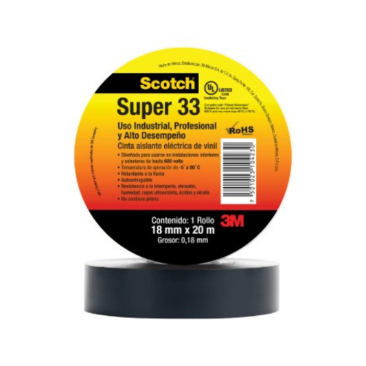 Cinta Aislante 3M™ Scotch® Super 33®, 18 mm x 20 m